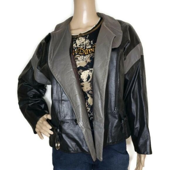 Avanti vintage Womens Leather Jacket Size 8 Black & Gray Asymmetrical Zip moto - Picture 7 of 11